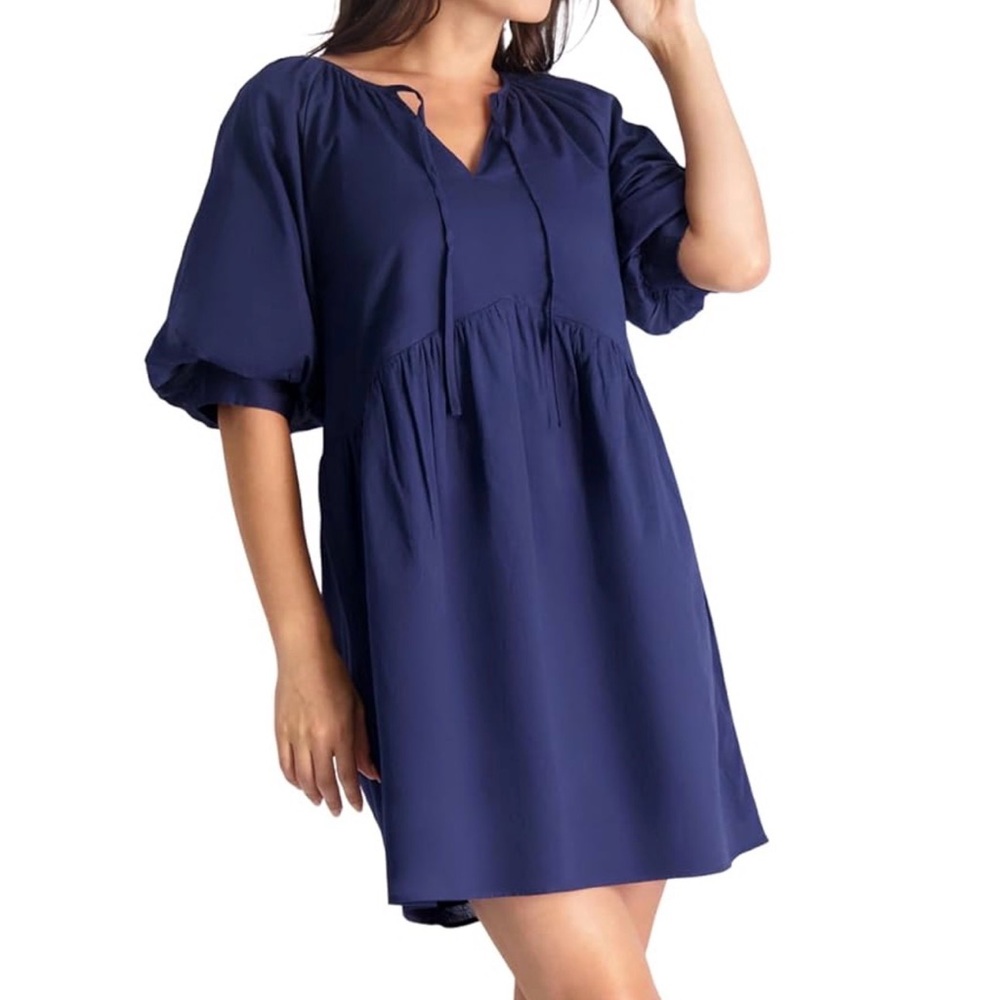 Elegant Navy Puff Sleeve Dress